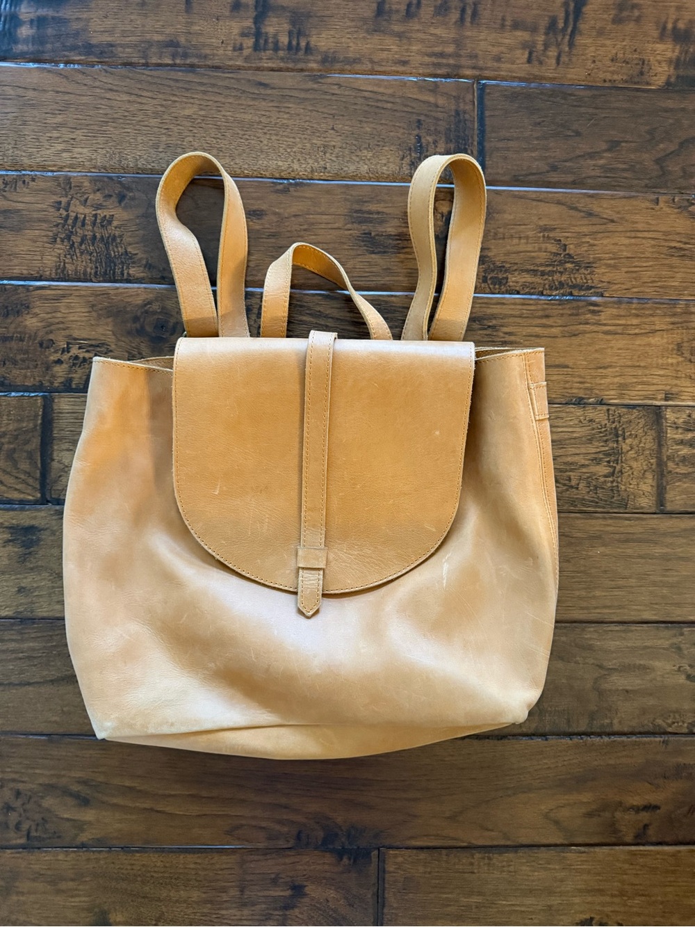 Able Tan Genuine Leather Backpack Tote - Camel
